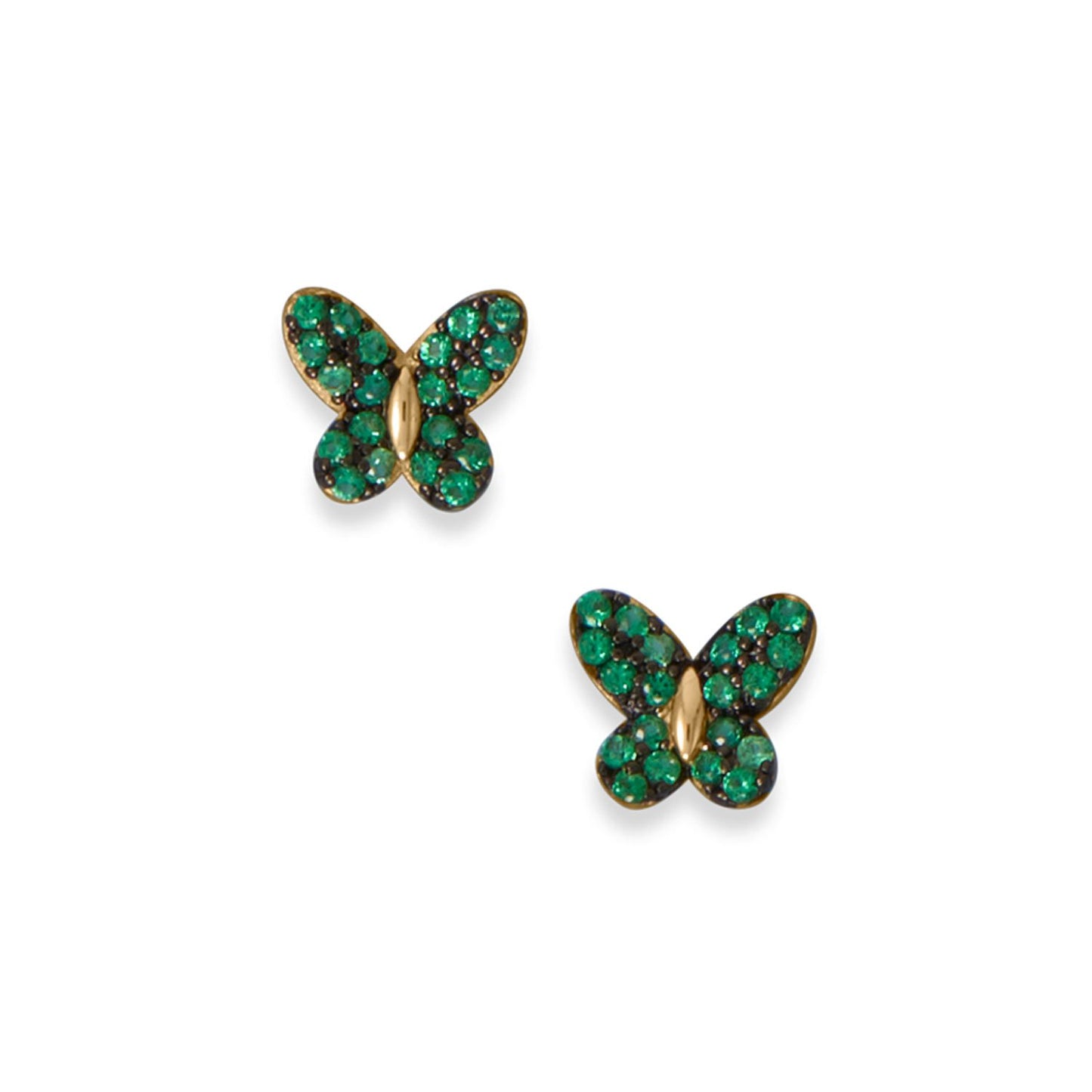 14k Gold Plated Sterling Silver Green Cubic Zirconia Butterfly Stud Earrings