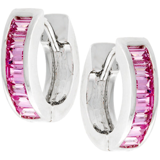 Silvertone Pink Emerald-Cut Cubic Zirconia Hoop Earrings