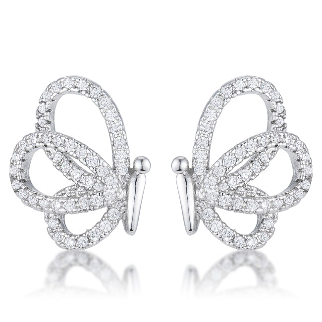 Silvertone Cubic Zirconia Butterfly Stud Earrings