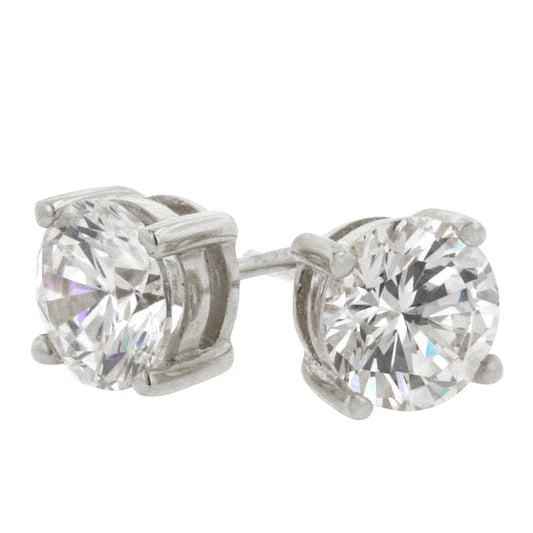 Sterling Silver 6.5mm Round Cubic Zirconia Stud Earrings