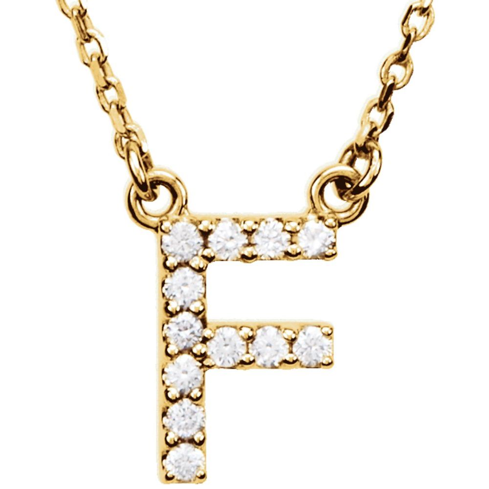 Genuine 14k Yellow Gold 1/8ct Diamond 0.35" Letter F Pendant 16" Initial Necklace