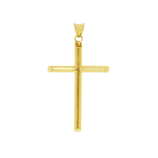 Genuine 14k Yellow Gold 1.57" Hollow Tube Cross Religious Pendant For Men or Women - Christian Jewelry, Religious Gifts