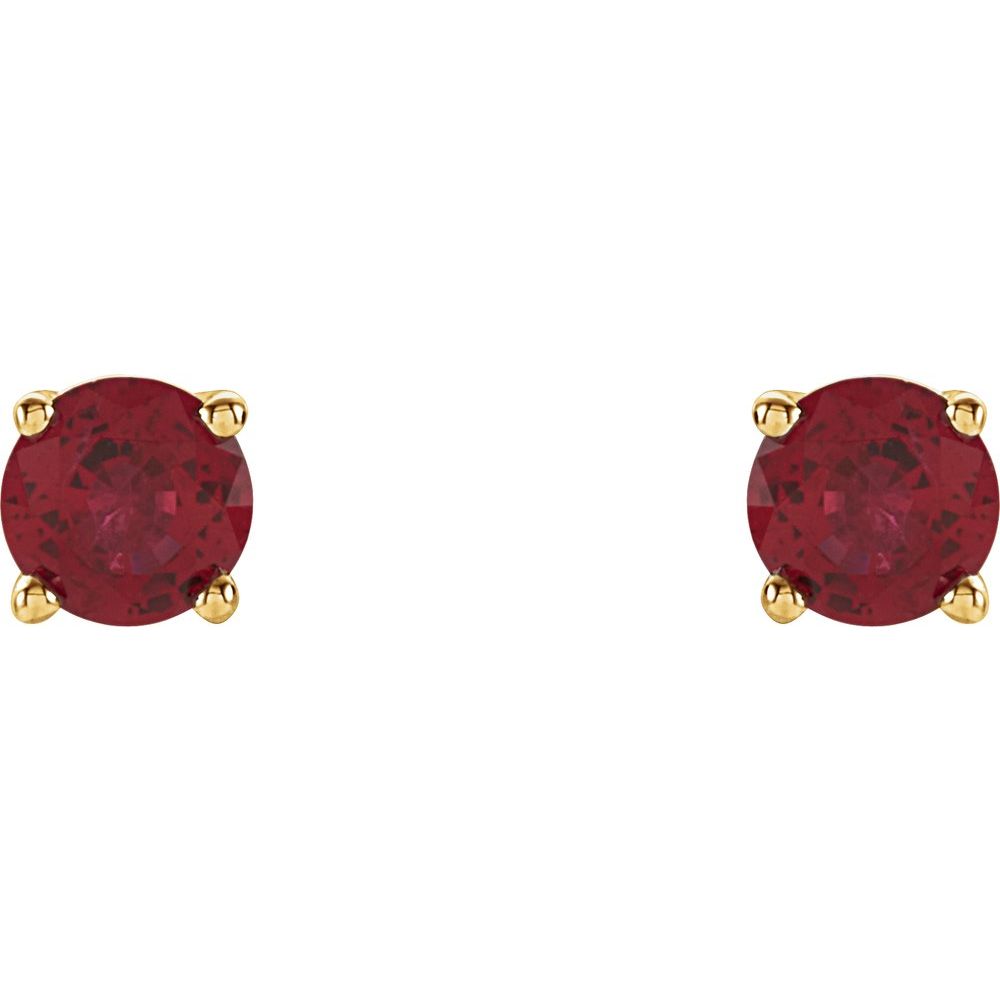 14k Yellow Gold 4 mm Lab-Grown Ruby Stud Earrings