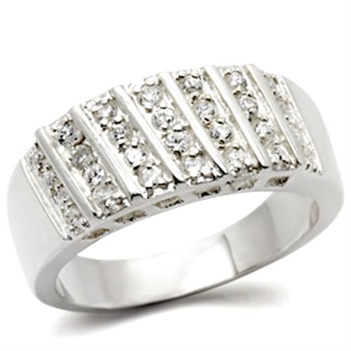 High Polished 925 Sterling Silver Ring with AAA Grade CZ  in Clear