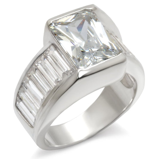 High Polished 925 Sterling Silver Ring with AAA Grade CZ  in Clear