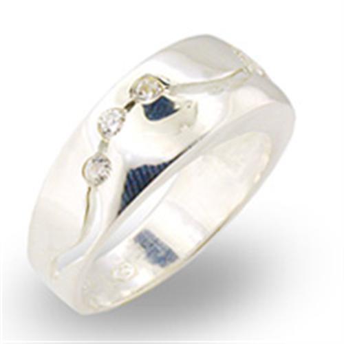 High Polished 925 Sterling Silver Ring with AAA Grade CZ  in Clear