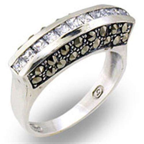 Antique Tone 925 Sterling Silver Ring with AAA Grade CZ  in Clear