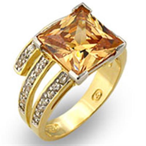 Gold+Rhodium 925 Sterling Silver Ring with AAA Grade CZ  in Champagne