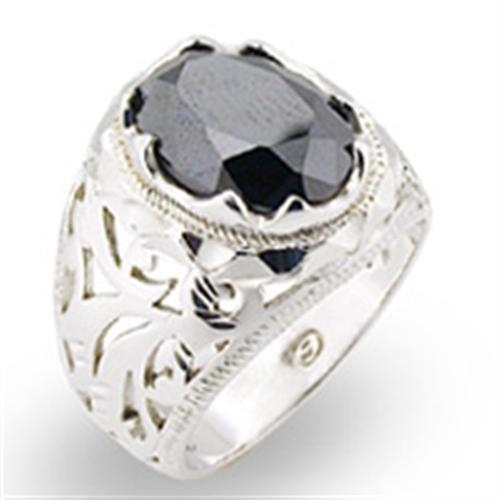 High Polished 925 Sterling Silver Ring with AAA Grade CZ  in Jet