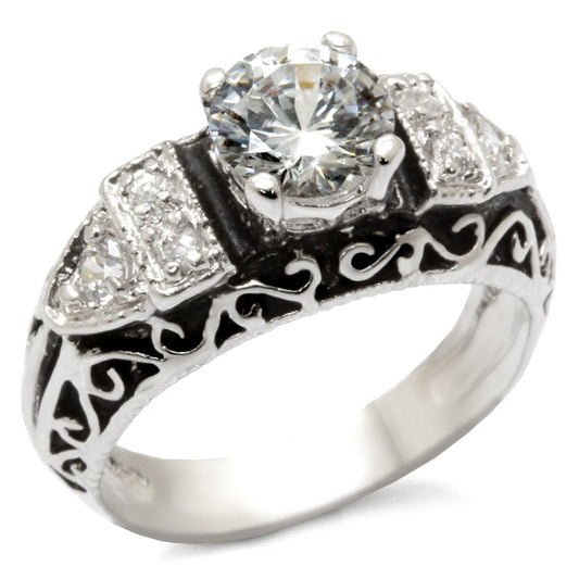 High Polished 925 Sterling Silver Ring with AAA Grade CZ  in Clear