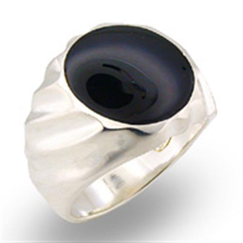 High Polished 925 Sterling Silver Ring with Semi Precious Onyx in Jet