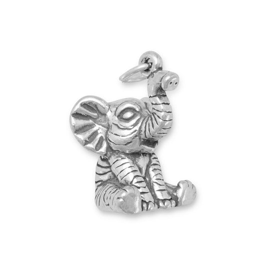 Authentic 925 Sterling Silver Sitting Baby Elephant Women's Charm for Bracelet or Necklace