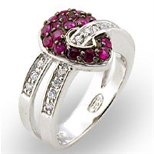 Rhodium + Ruthenium 925 Sterling Silver Ring with Synthetic Garnet in Ruby