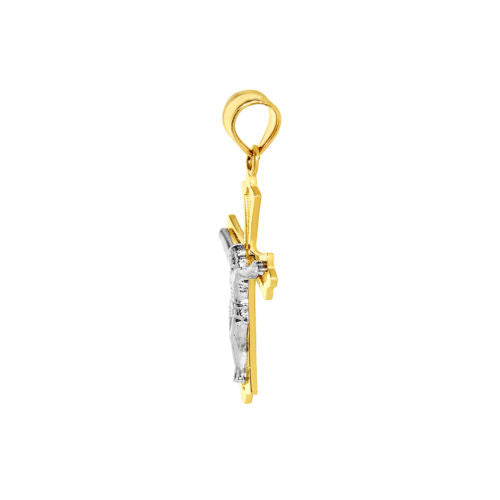 Genuine 14k Two-Tone Gold 0.98" Fancy Crucifix Religious Pendant For Men or Women - Christian Jewelry, Religious Gifts