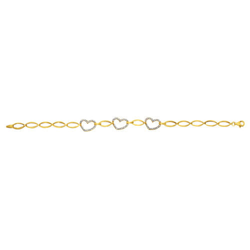 Genuine 14k Yellow Gold Large Link Cubic Zirconia CZ Heart 7.25" Women's Bracelet