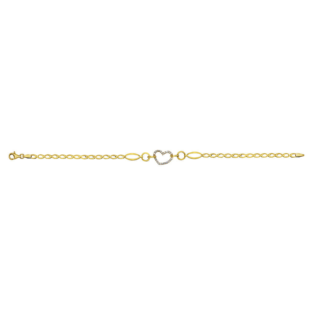 Genuine 14k Yellow Gold Large Link Cubic Zirconia CZ Heart 7.25" Women's Bracelet