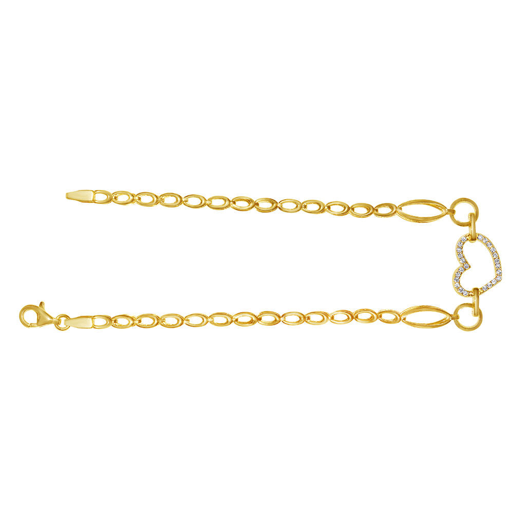 Genuine 14k Yellow Gold Large Link Cubic Zirconia CZ Heart 7.25" Women's Bracelet