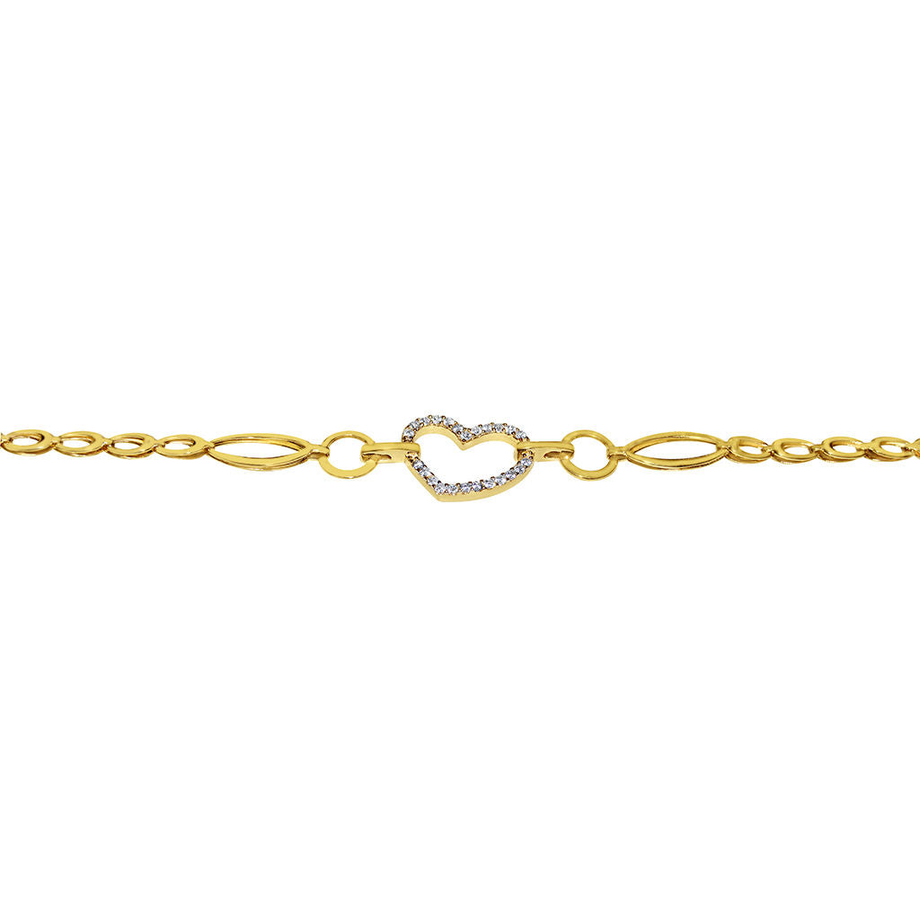 Genuine 14k Yellow Gold Large Link Cubic Zirconia CZ Heart 7.25" Women's Bracelet
