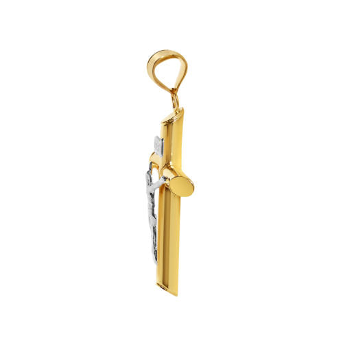 Genuine 14k Two-tone Gold 1.37" Hollow Tube Crucifix Pendant For Men or Women - Christian Jewelry, Religious Gifts