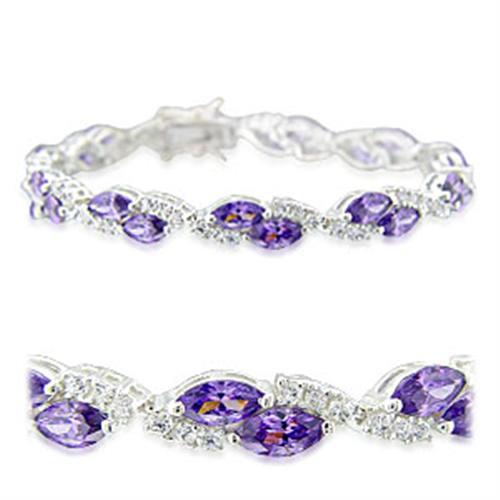 High Polished 925 Sterling Silver Bracelet with AAA Grade CZ  in Amethyst