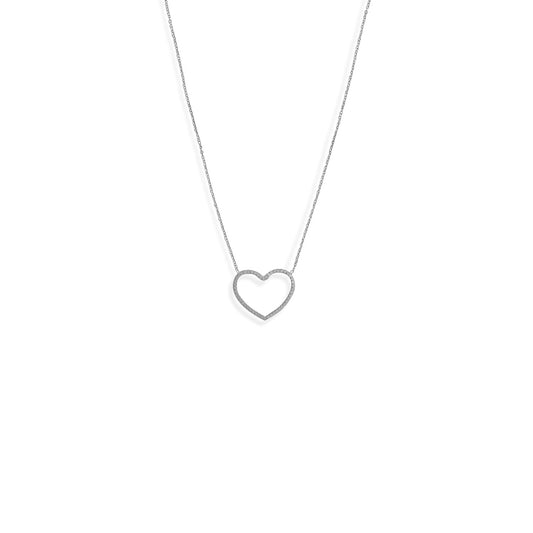 Rhodium Plated Sterling Silver Diamond-Cut Heart Pendant Necklace