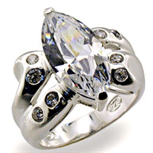 High Polished 925 Sterling Silver Ring with AAA Grade CZ  in Clear