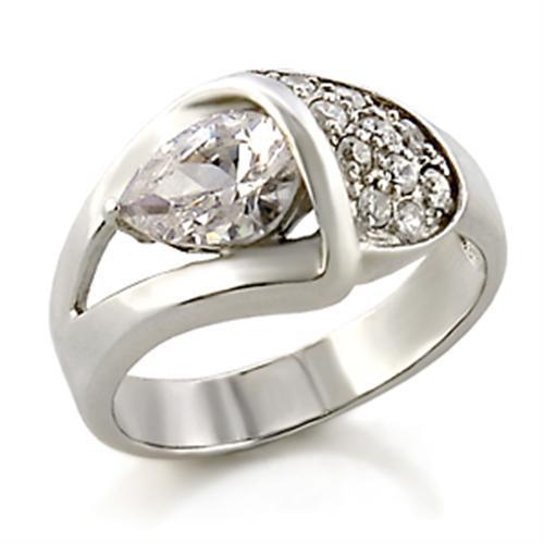High Polished 925 Sterling Silver Ring with AAA Grade CZ  in Clear