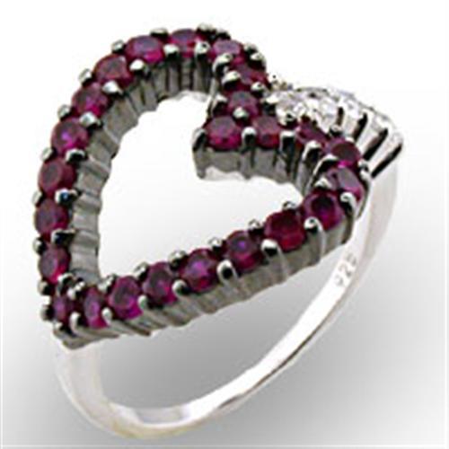Rhodium + Ruthenium 925 Sterling Silver Ring with Synthetic Garnet in Ruby
