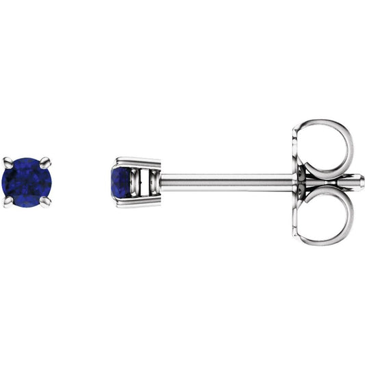 14k White Gold 2.5 mm Natural Blue Sapphire Stud Earrings