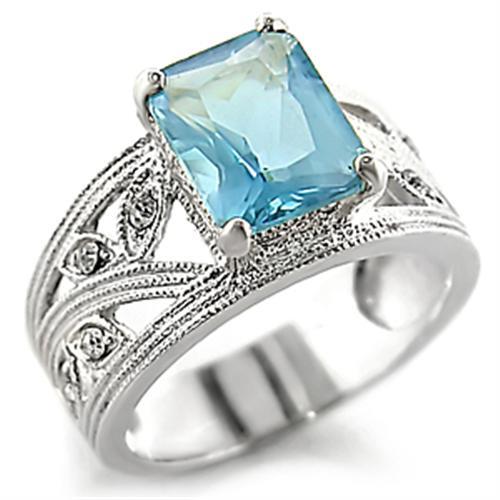 High Polished 925 Sterling Silver Ring with Synthetic Spinel in Sea Blue