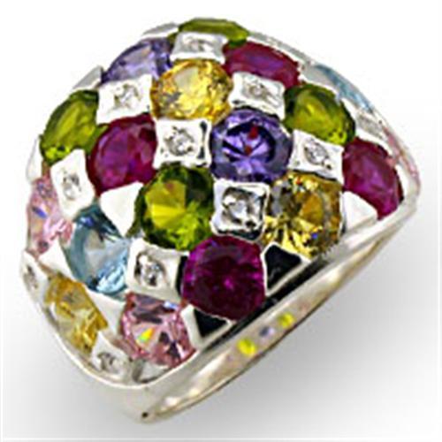 High Polished 925 Sterling Silver Ring with AAA Grade CZ  in Multi Color
