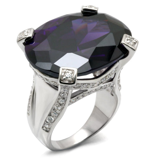 High Polished 925 Sterling Silver Ring with AAA Grade CZ  in Amethyst