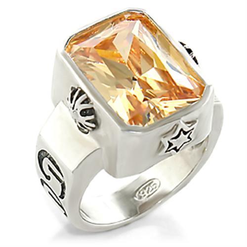 High Polished 925 Sterling Silver Ring with AAA Grade CZ  in Champagne