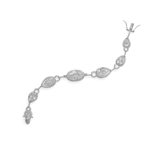 Rhodium Plated Pear and Oval CZ Bracelet- 8"