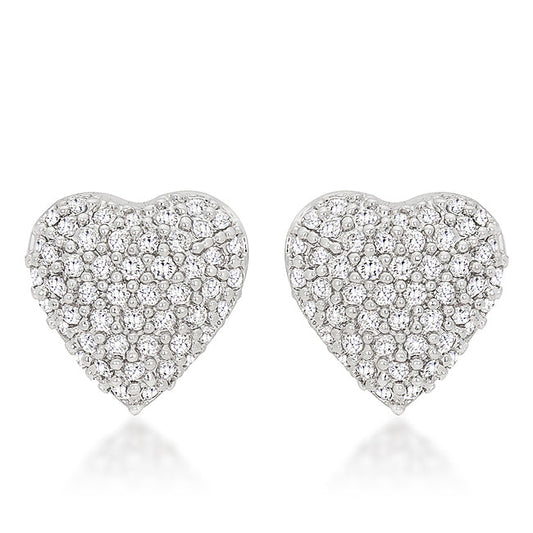 Silvertone Clear Cubic Zirconia Heart Stud Earrings