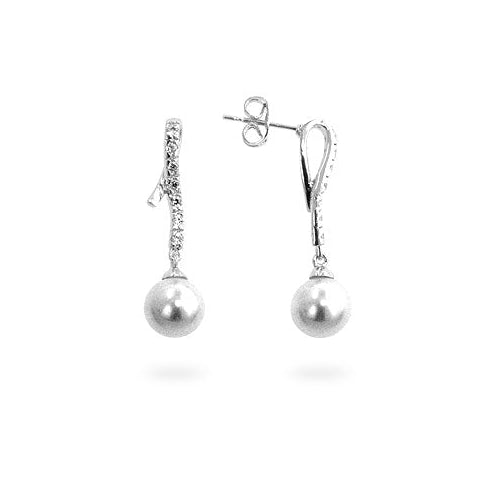 Precious Stars Silvertone Cubic Zirconia and Shell Pearl Dangling Earrings