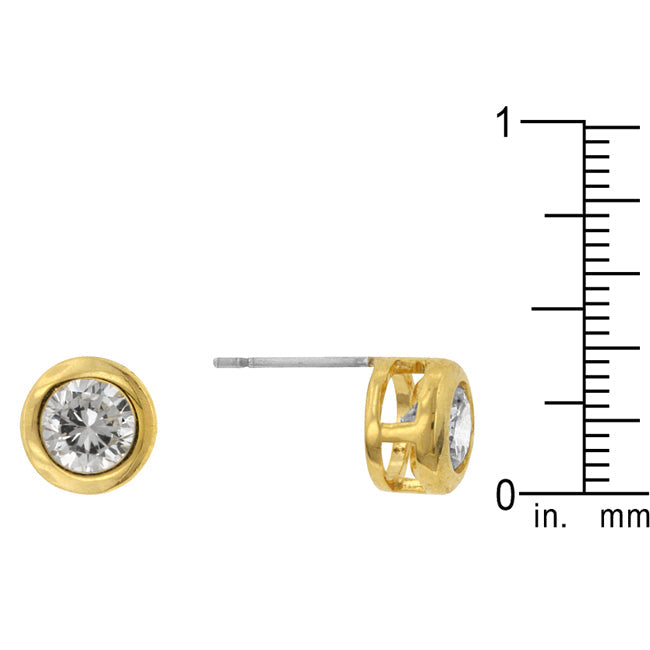 Goldtone 5.7mm Round Bezel-Set Cubic Zirconia Earrings Studs