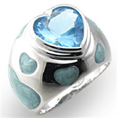 High Polished 925 Sterling Silver Ring with Synthetic Spinel in Sea Blue