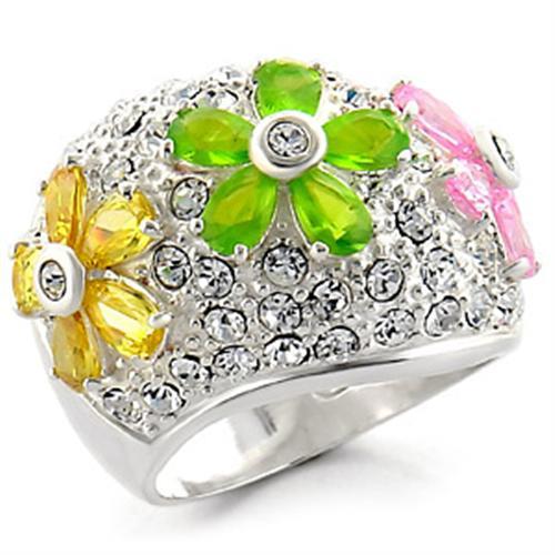 High Polished 925 Sterling Silver Ring with AAA Grade CZ  in Multi Color