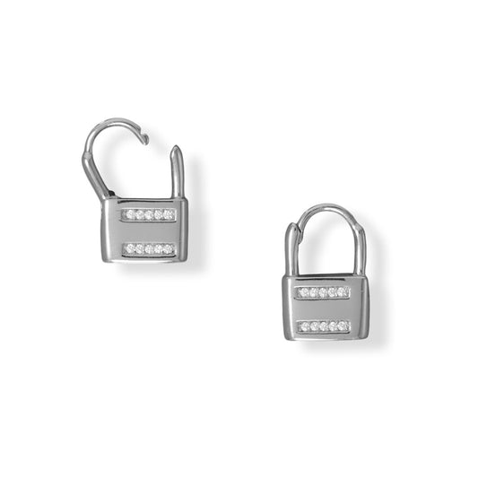 Sterling Silver Cubic Zirconia Lock Earrings