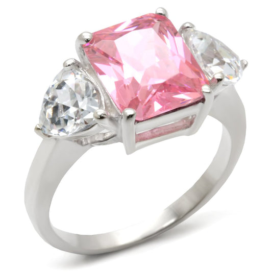 High Polished 925 Sterling Silver Ring with AAA Grade CZ  in Rose
