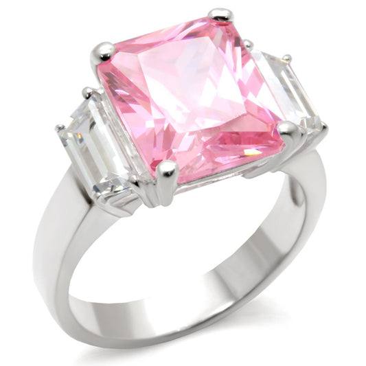 High Polished 925 Sterling Silver Ring with AAA Grade CZ  in Rose