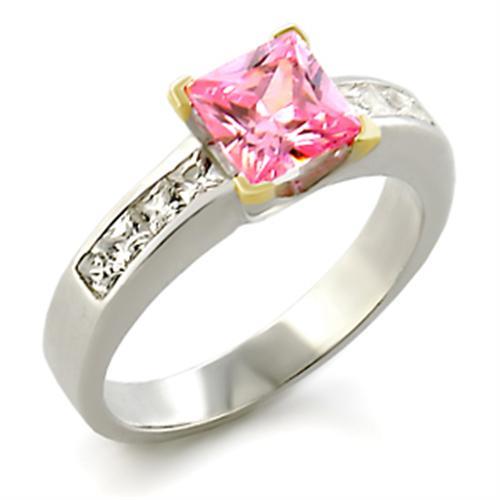 Reverse Two-Tone 925 Sterling Silver Ring with AAA Grade CZ in Rose