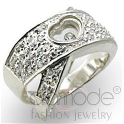 High Polished 925 Sterling Silver Ring with Top Grade Crystal  in Clear