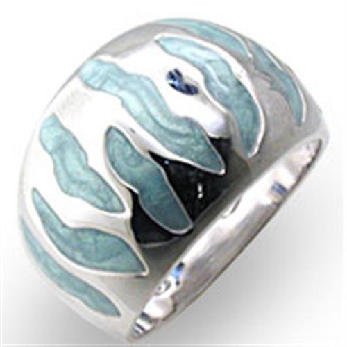 High Polished 925 Sterling Silver Ring with Epoxy  in Sea Blue