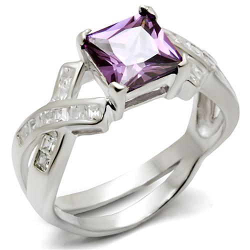 High Polished 925 Sterling Silver Ring with AAA Grade CZ  in Amethyst