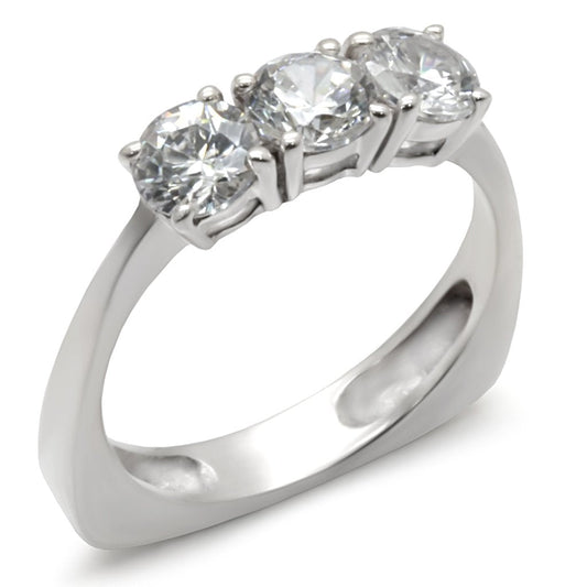 High Polished 925 Sterling Silver Ring with AAA Grade CZ  in Clear