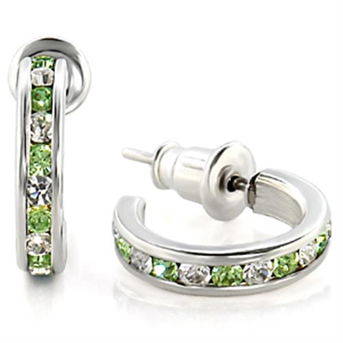 High Polished 925 Sterling Silver Earrings with Top Grade Crystal in Peridot
