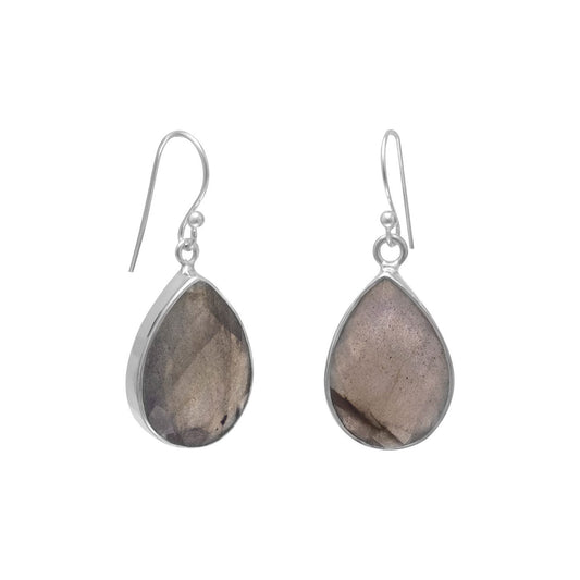 Sterling Silver Faceted Pear-cut Labradorite Dangling Earrings