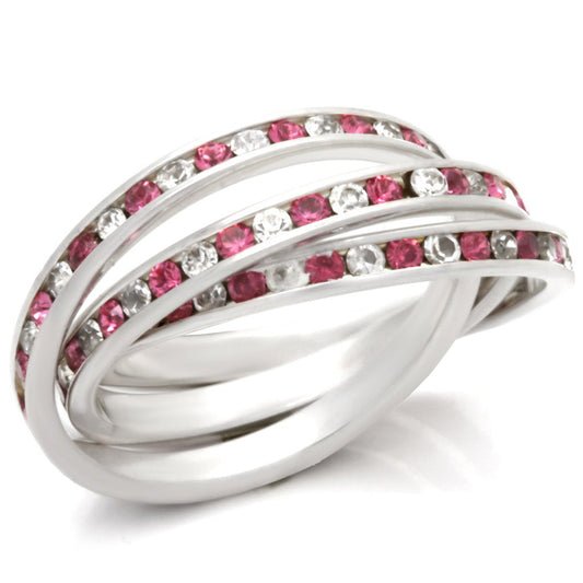 High Polished 925 Sterling Silver Ring with Top Grade Crystal  in Rose
